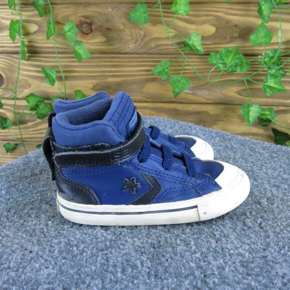 Converse Boys Sneaker Mid Sz T 7 Medium Blue Leather Hook & Loop - Picture 3 of 5